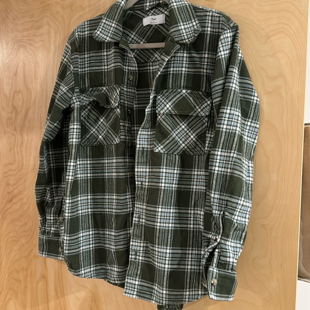 TNA Green Plaid Women's Top